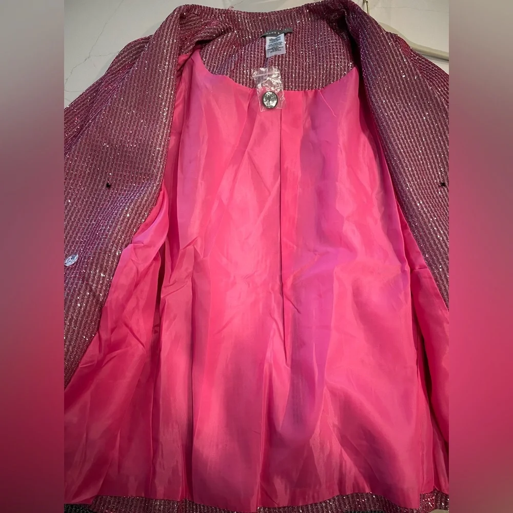 NWT Sans Souci Pink Sparkle Glitter Suit Set Blazer Pants Party NYE Medium